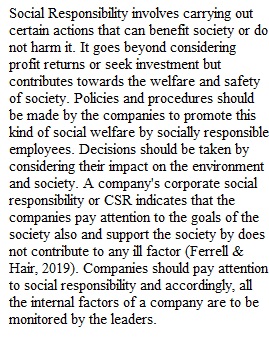 Assignment Week 1- Social Responsibility and ethics